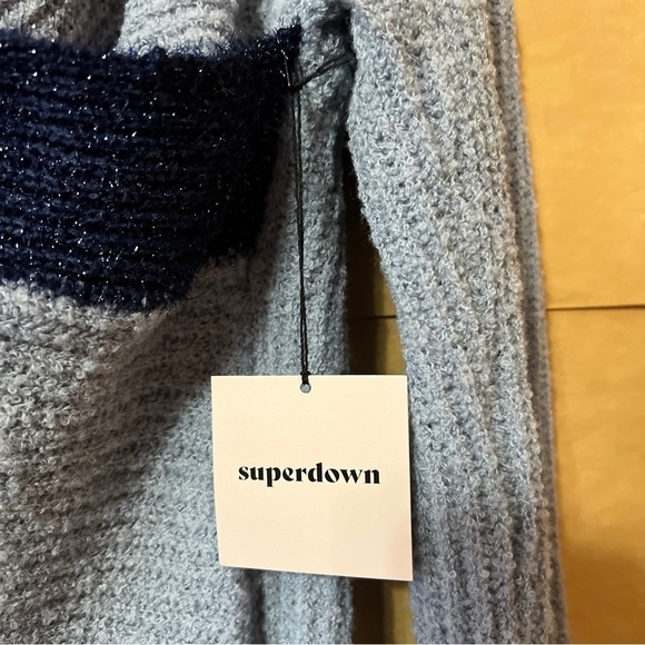 Superdown | NWT Lanah Wrap Sweater Crossover Front Blue Multi Metallic Size L - Picture 4 of 11